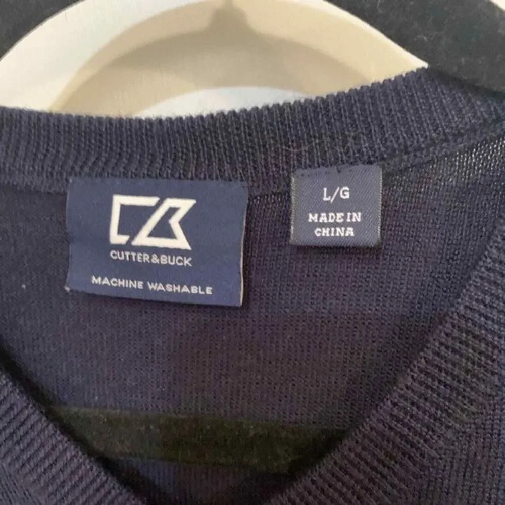 Cutter & Buck Sweater Vest Men's Large V Neck Merino Wool Blend‎ Navy Blue